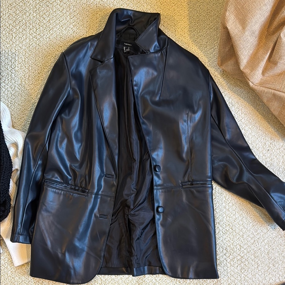 Forever 21 Black Leather Jacket Structured Blazer Style